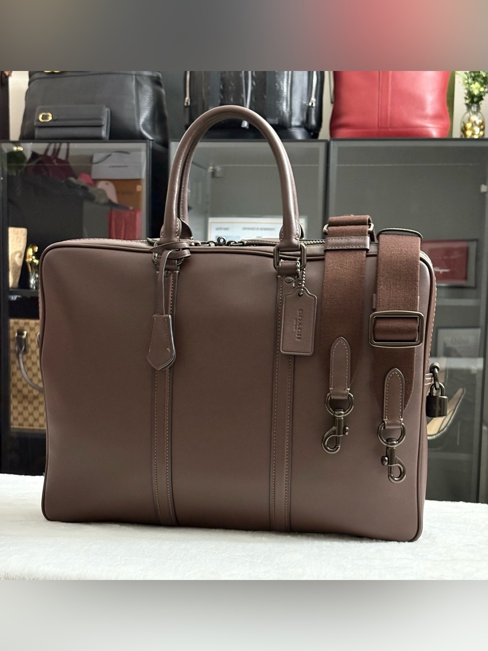 Coach Maple Glove-Tan Leather Briefcase Work Bag -Professional Style. Unisex.